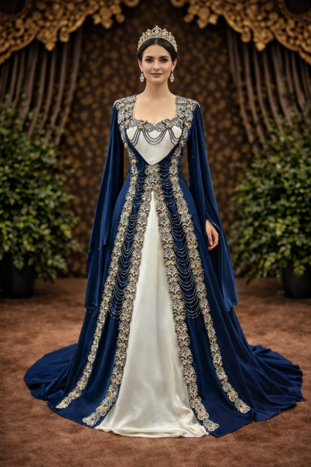 mavi yoğun işlemeli kaftan