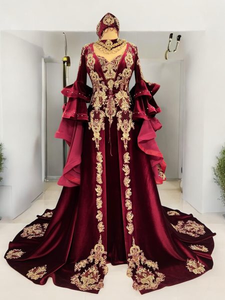 fırfır kollu bordo kaftan