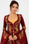 Bordo Gold İşlemeli Kadife Kına Kaftanı