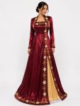 Bordo Gold İşlemeli Bindallı Kaftan Takımı