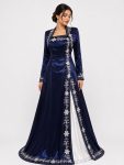 Lacivert Gümüş İşlemeli Bindallı Kaftan Takımı