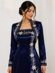 Lacivert Gümüş İşlemeli Bindallı Kaftan Takımı