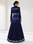 Lacivert Gümüş İşlemeli Bindallı Kaftan Takımı