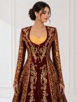 Bordo Gold İşlemeli Osmanlı Bindallı Kaftan Takımı