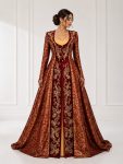 Bordo Gold İşlemeli Osmanlı Bindallı Kaftan Takımı
