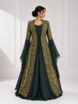 Koyu Zümrüt Yeşili Taş İşlemeli Bindallı Kaftan Takımı