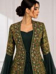Koyu Zümrüt Yeşili Taş İşlemeli Bindallı Kaftan Takımı