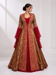 Kırmızı Gold Desenli Bindallı Kaftan Takımı