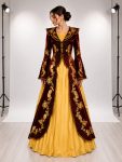 Bordo Gold Yakalı Kadife Bindallı 