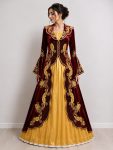 Bordo Gold İşlemeli Kadife Bindallı