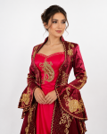 Bordo Fuşya İşlemeli Kınalık Kaftan