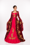 Bordo Fuşya İşlemeli Kınalık Kaftan